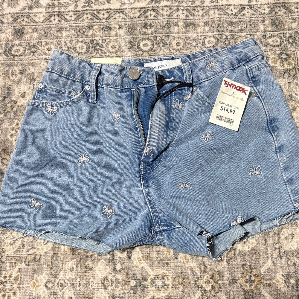 Embroidered Blue Denim Women Shorts